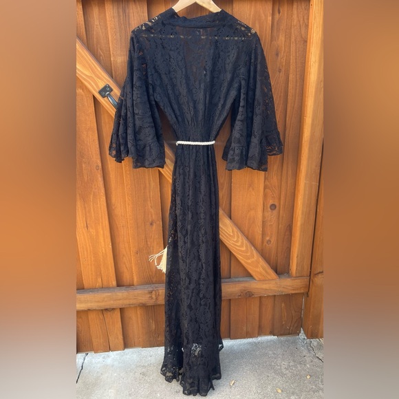 Venus Black Lace Kimono Swim Coverup Maxi Dress Bell Sleeve Boho Bohemian Goth 4 - Picture 11 of 12